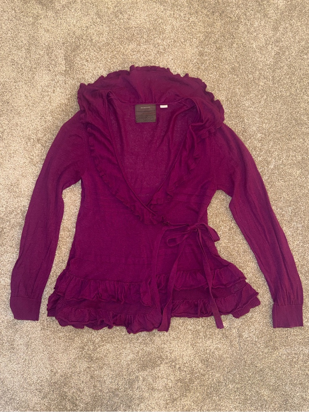 Women’s Ruffle Wrap Sweater Cardigan - Deep Berry